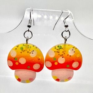 Mushroom Earrings - Glitter Earrings - Nature Earrings - Camping Earrings